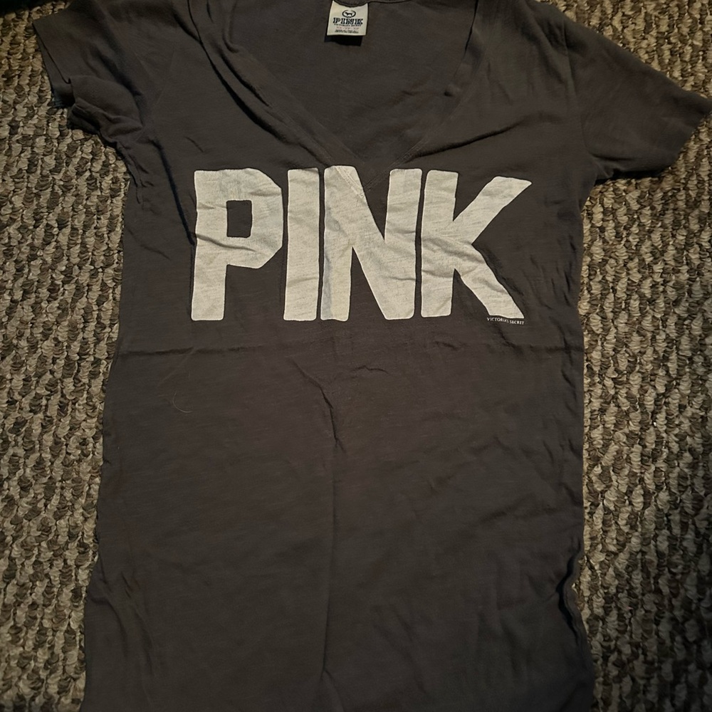 Gray V-Neck T-Shirt with Bold White Print